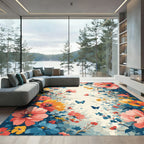 Vibrant Blush Coral Floral Butterfly Meadow Rug