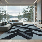 Dark Blue Abstract Wavy Landscape Rug