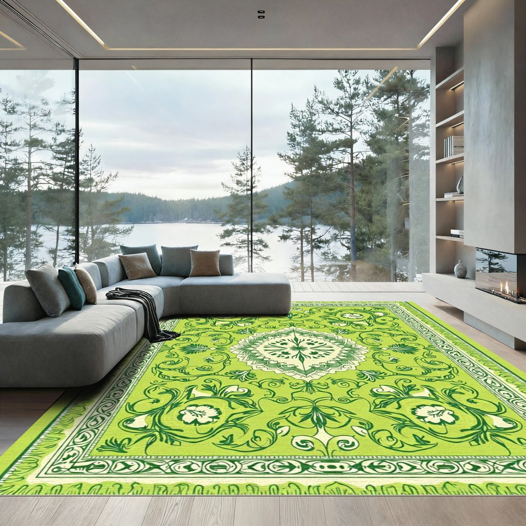 Lush Verdant Botanical Medallion Rug