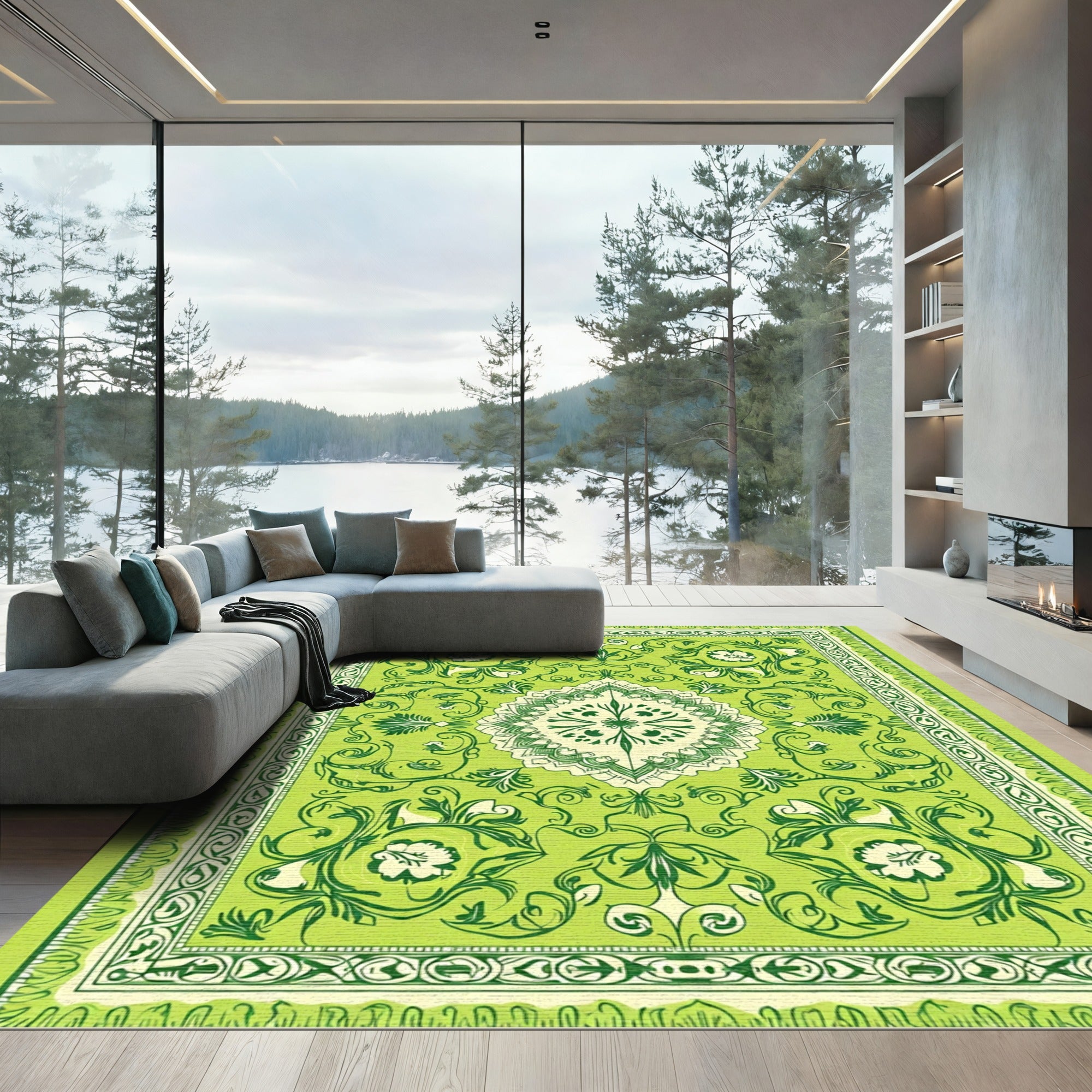 Lush Verdant Botanical Medallion Rug