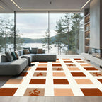 Terracotta Abstract Grid Squares Rug