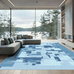 Abstract Blue Camouflage Geometric Collage Rug
