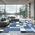 Abstract Blue Rectangles Stripe Harmony Rug
