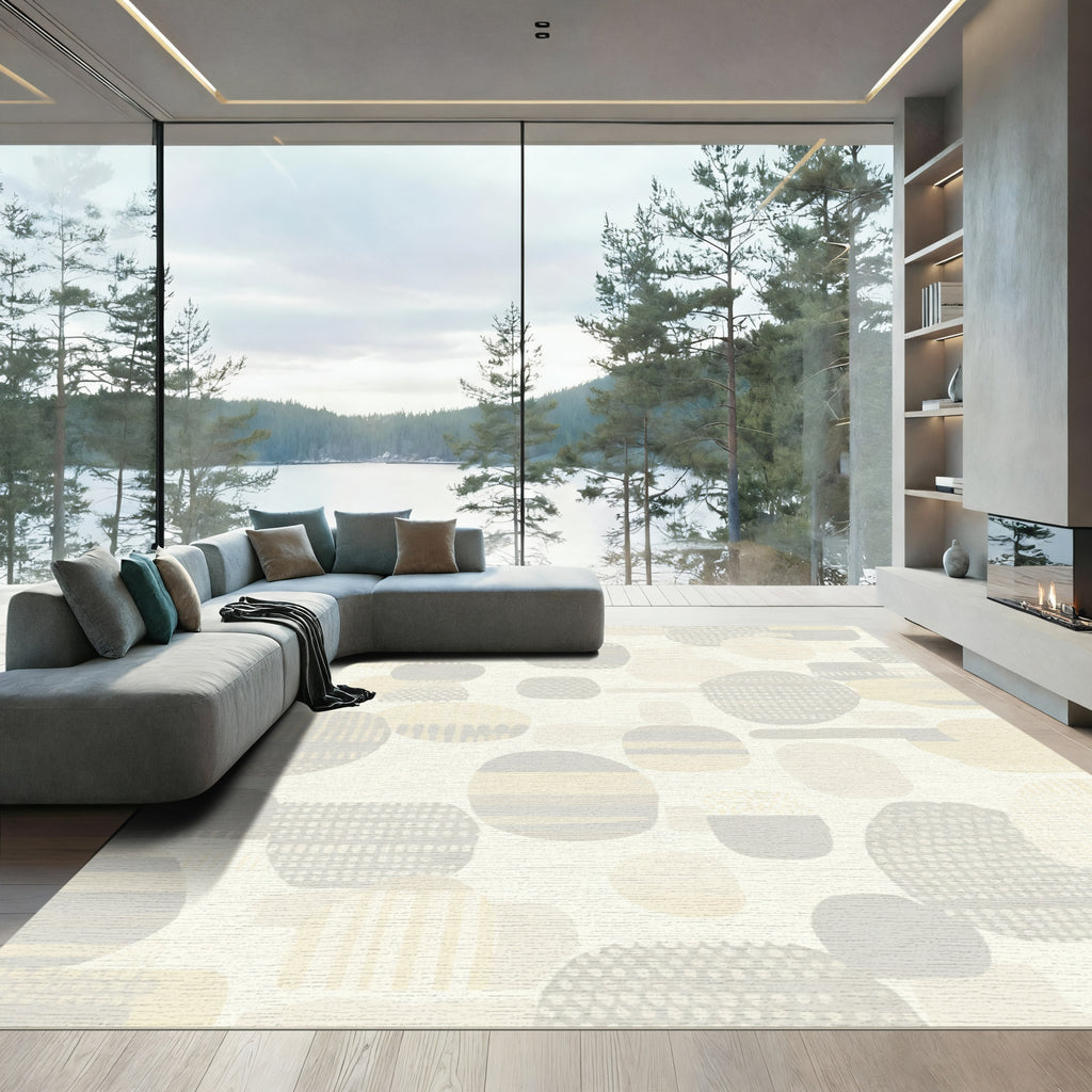 Soft Abstract Pebble And Stripe Rug