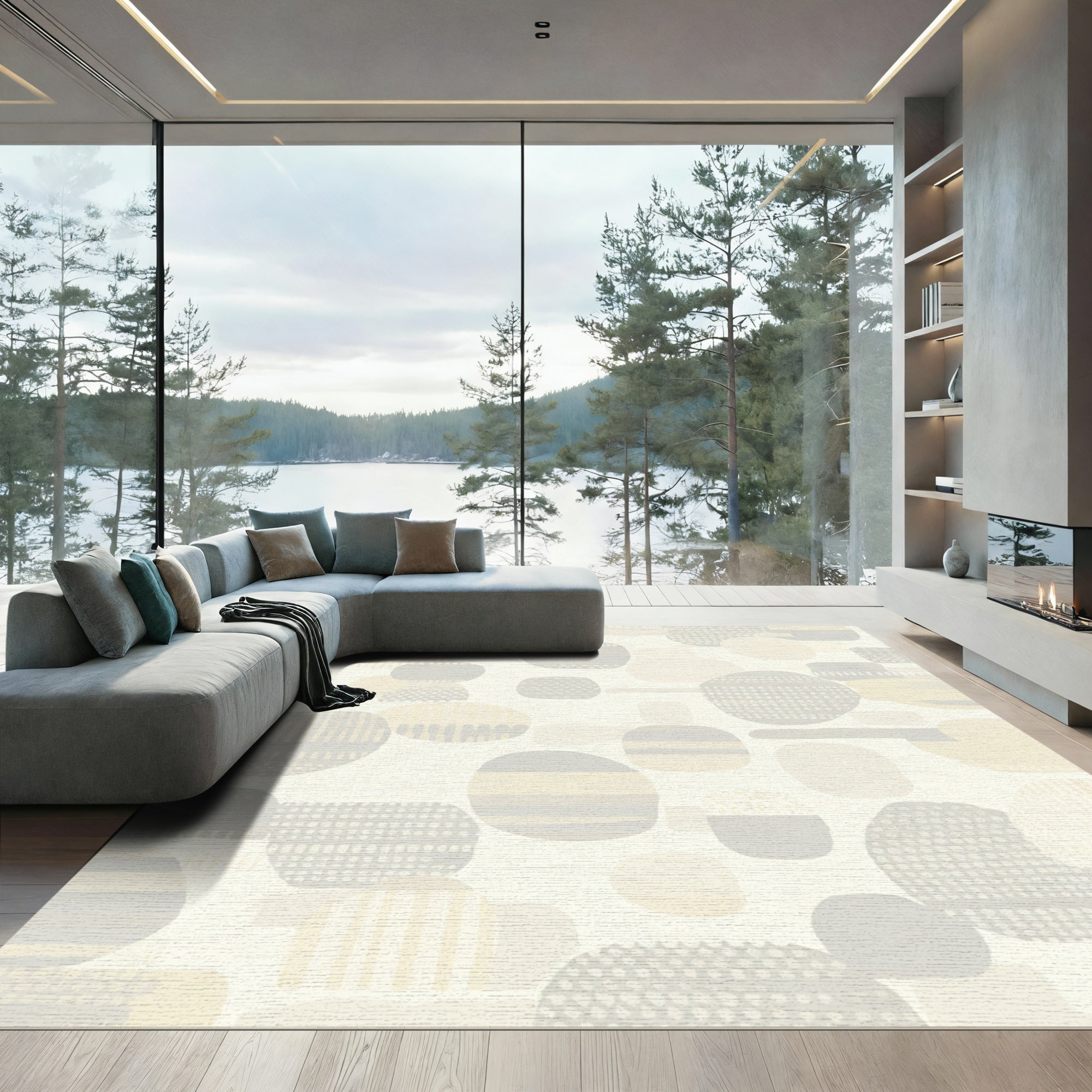 Soft Abstract Pebble And Stripe Rug