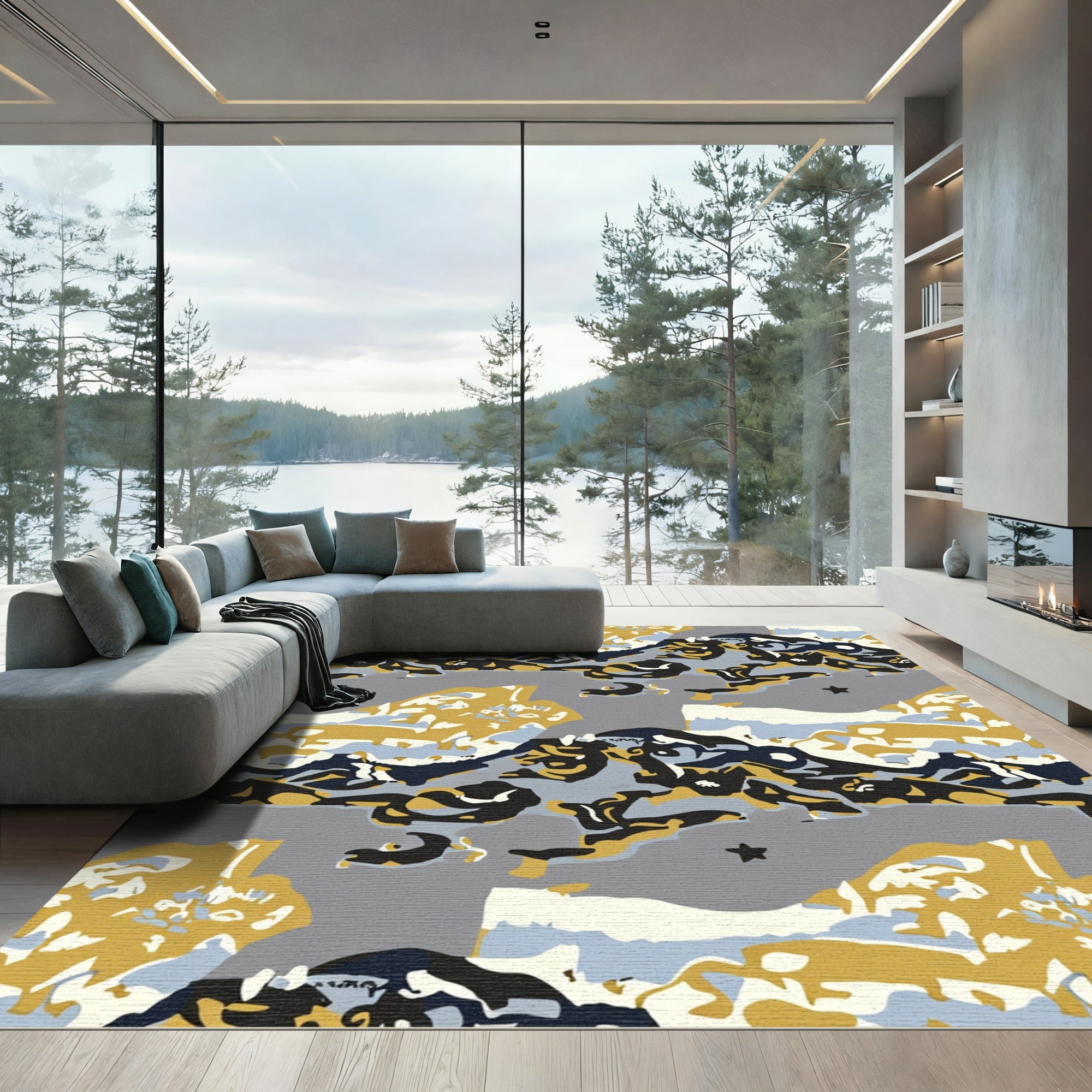 Abstract Landscape Gold Navy Rug