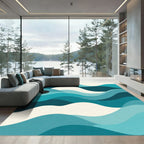 Teal Ocean Wave Abstract Rug