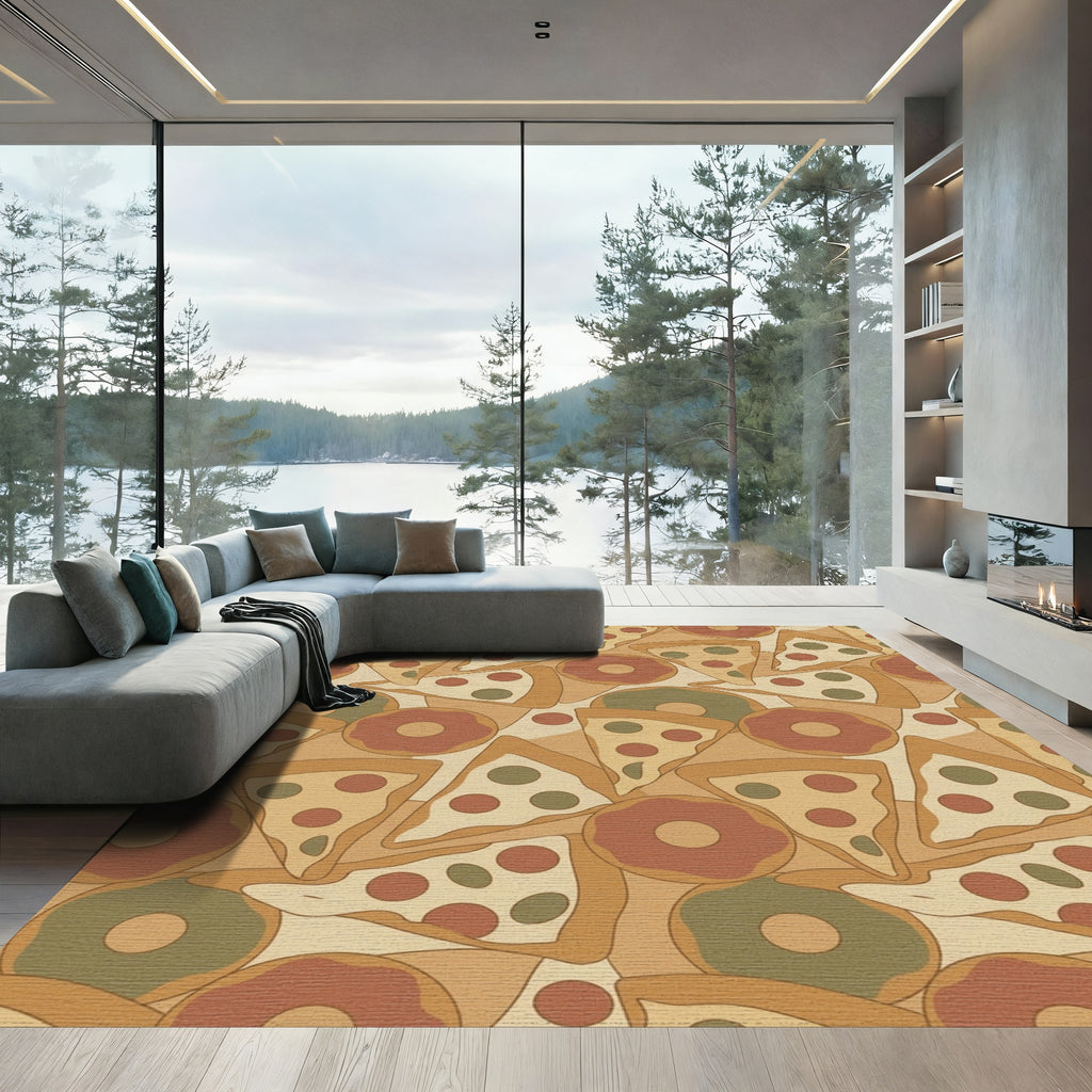 Retro Foodie Slice And Doughnut Collage Rug