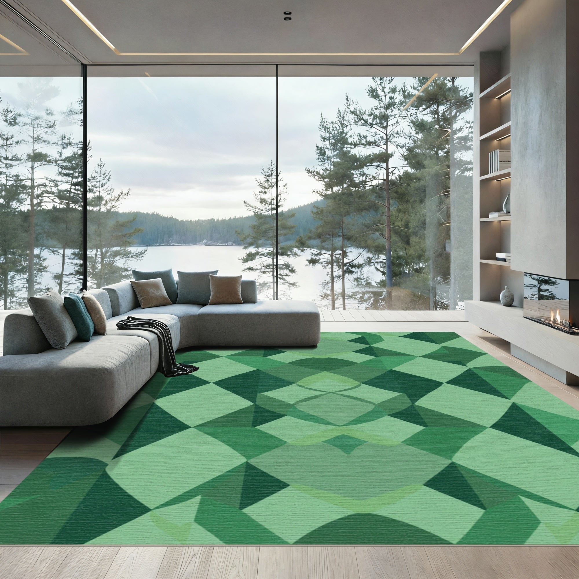 Emerald Green Tiled Geometric Rug