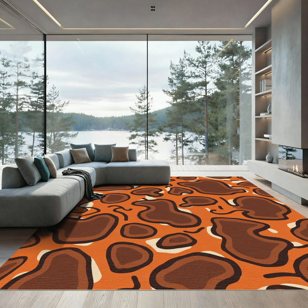 Orange Brown Abstract Blob Shape Rug