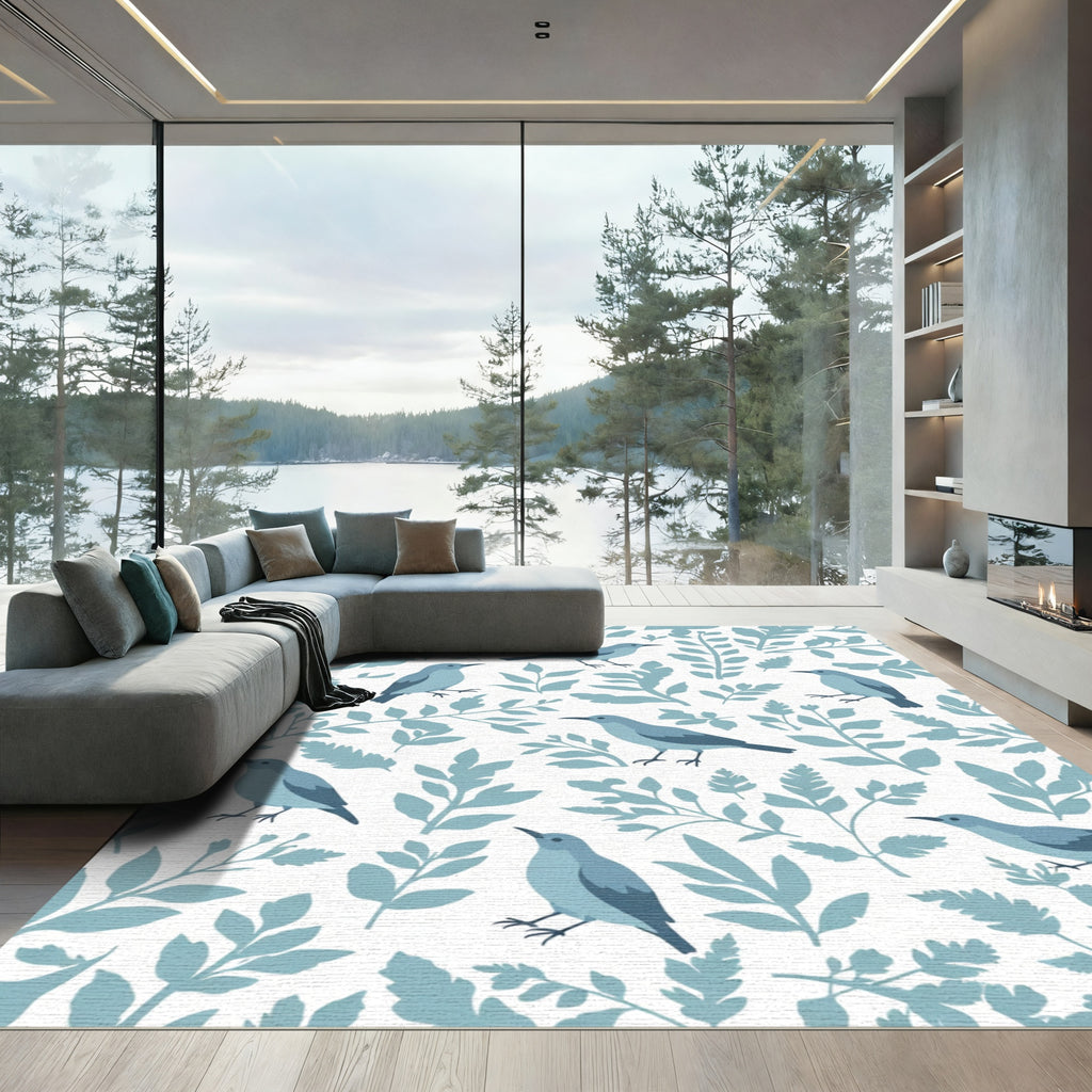Blue Birds Amidst Greenery Rug
