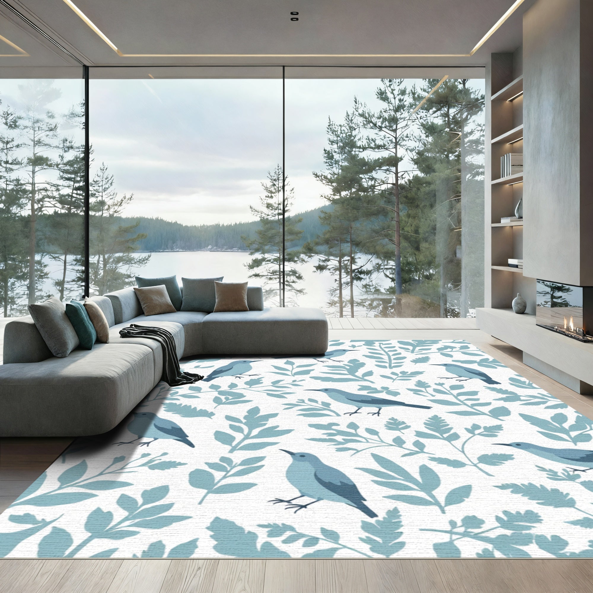 Blue Birds Amidst Greenery Rug