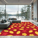 Red Yellow Floral Leaf Composition Rug