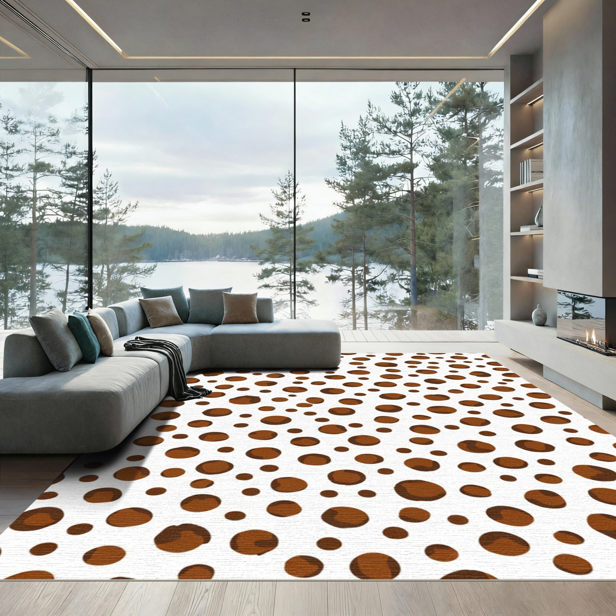 Brown Speckled Polka Dot Overlay Rug