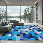Cool Blue Hexagon Tesselation Rug