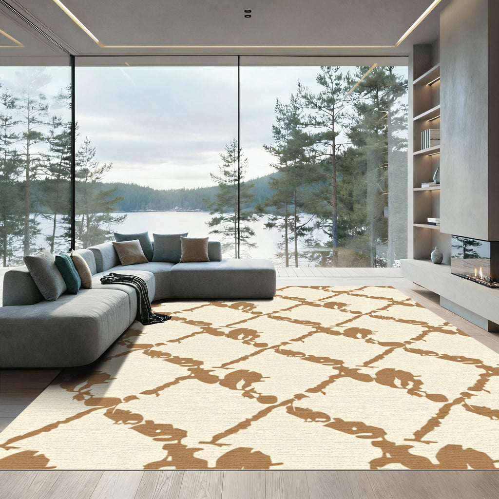Tan and Cream Abstract Lattice Rug
