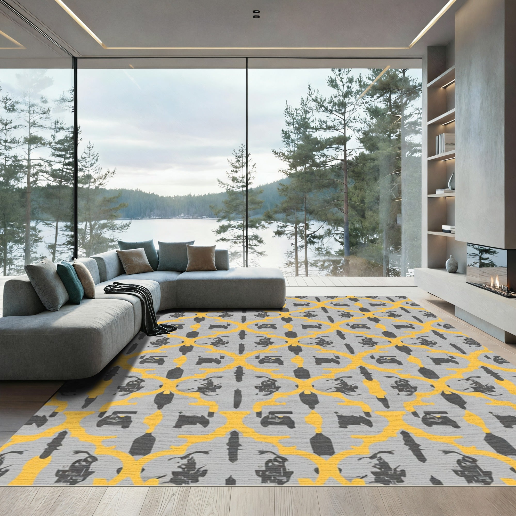 Gold Yellow Gray Abstract Chain Rug