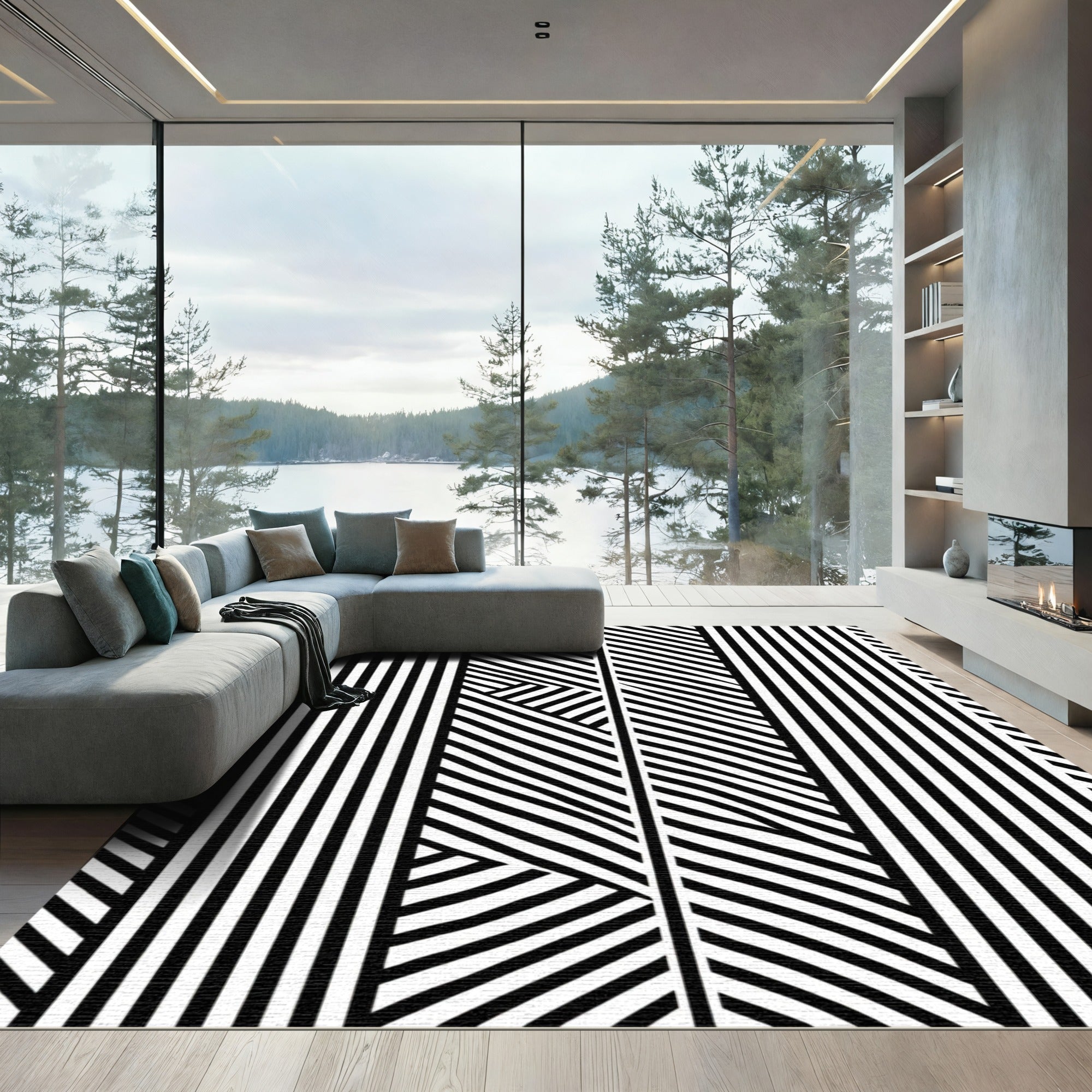 Black White Optical Illusion Stripe Rug