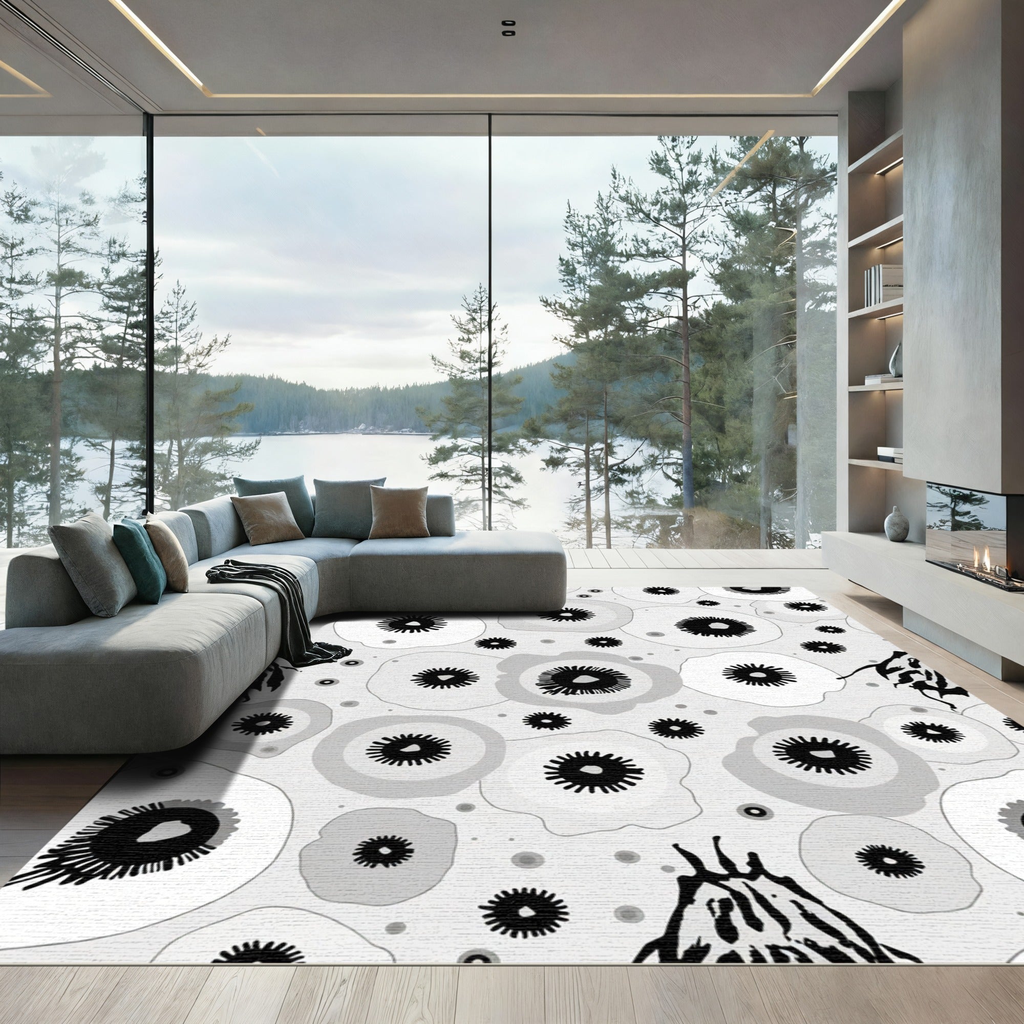 Monochromatic Abstract Floral Eye Rug