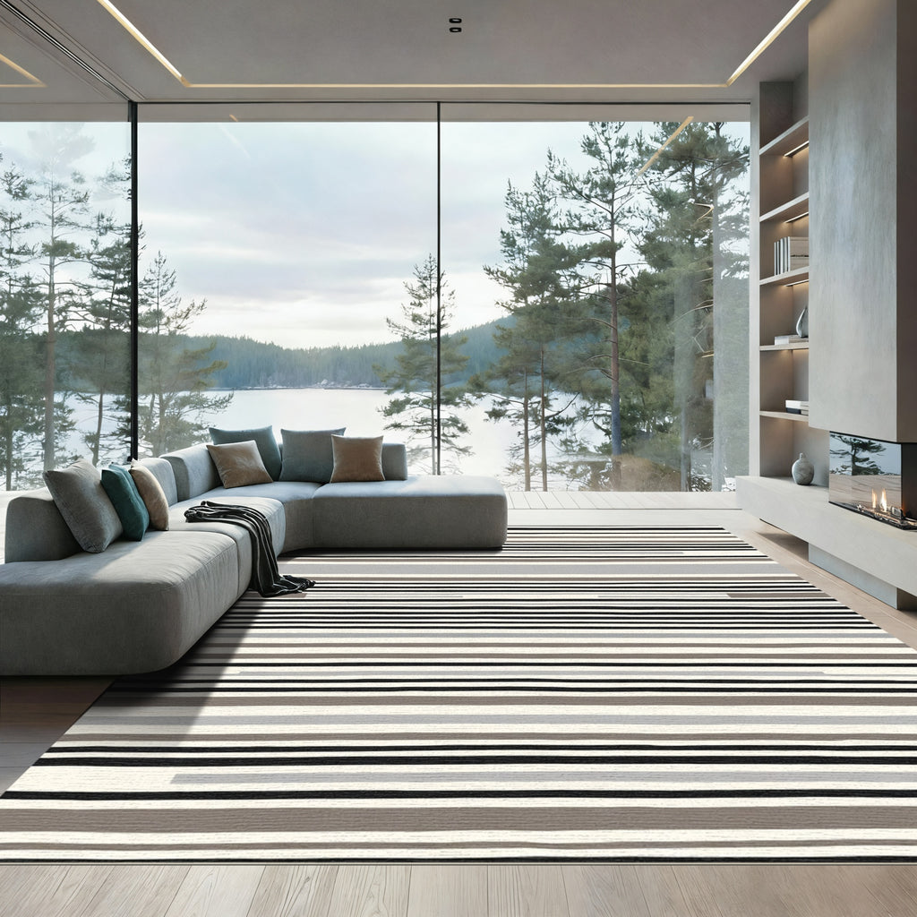Neutral Striped Tones Modern Rug