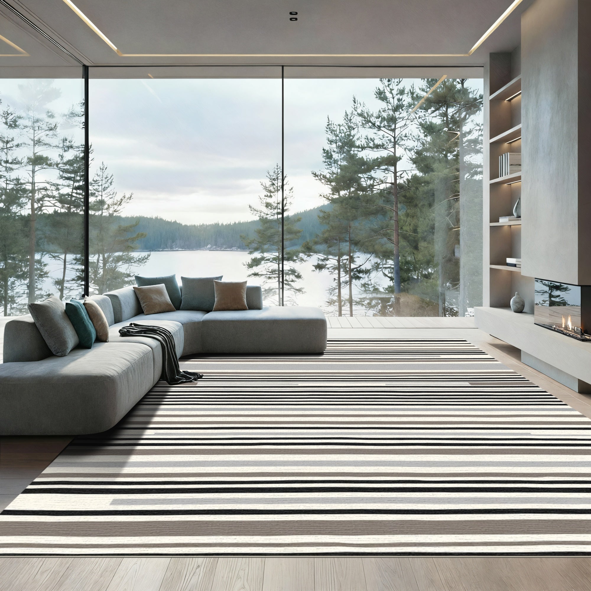 Neutral Striped Tones Modern Rug