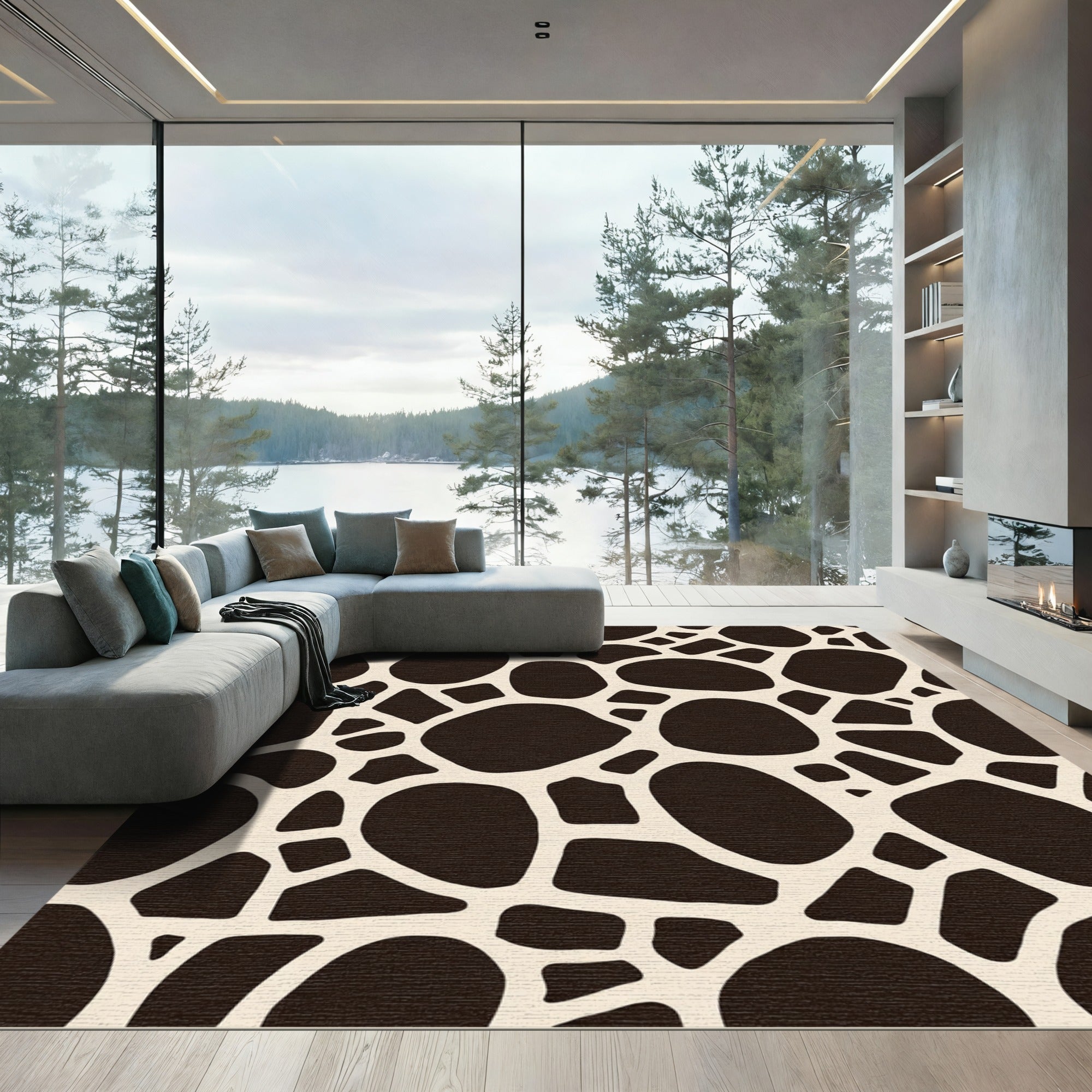 Natural Brown Giraffe Overlay Rug