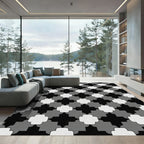 Black Gray White Quatrefoil Tile Rug