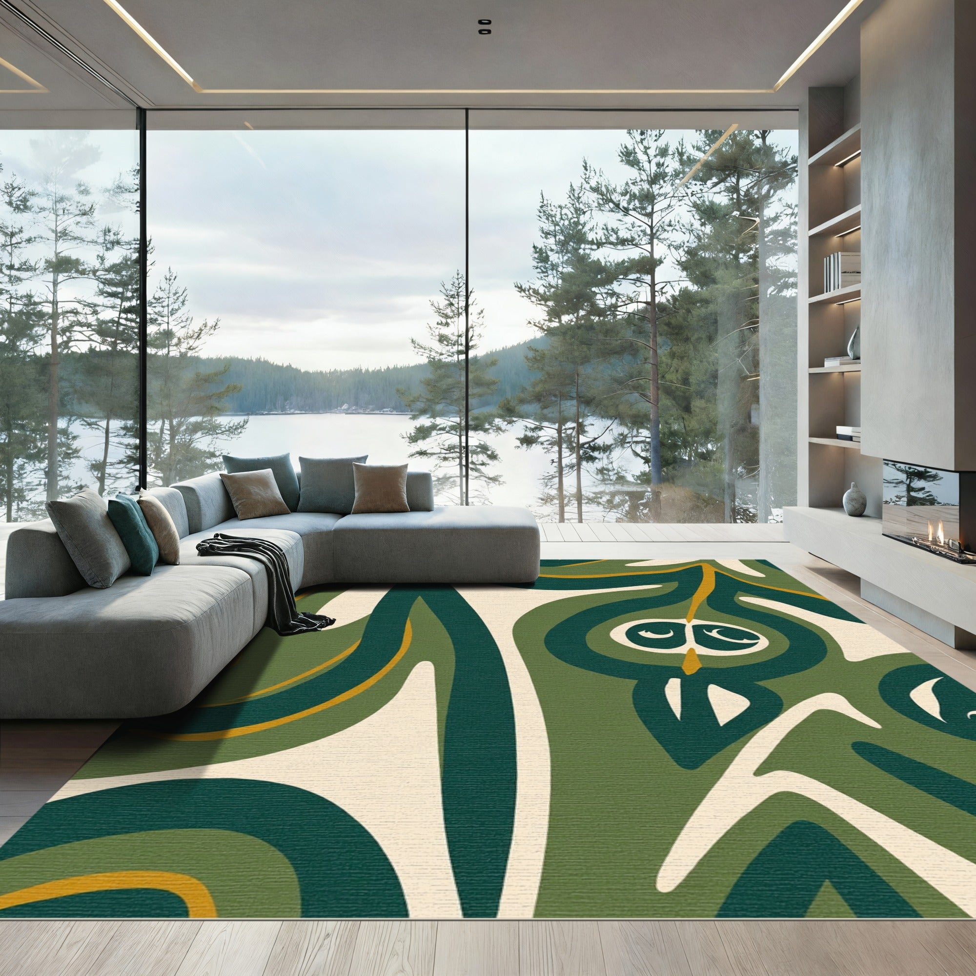 Green Organic Abstract Swirl Rug