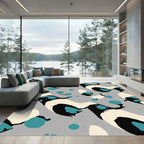 Abstract Teal Black Cream Animal Spotted Rug