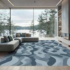 Muted Blue Abstract Camouflage Waves Rug
