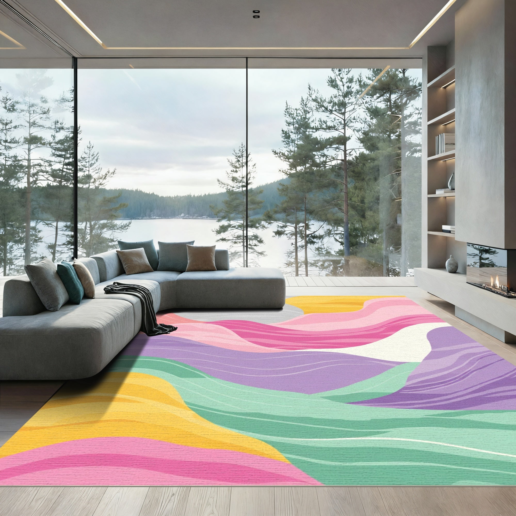 Soft Pastel Wavy Landscape Rug