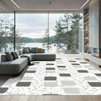 Modern Charcoal Gray Square Grid Rug