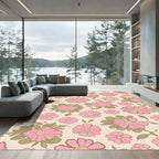 Pink Daisy Floral Garden Pattern Rug
