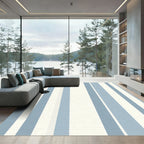 Serene Blue White Vertical Stripe Rug