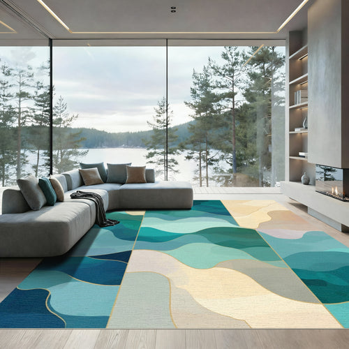 Abstract Teal Sand Dune Waves Rug