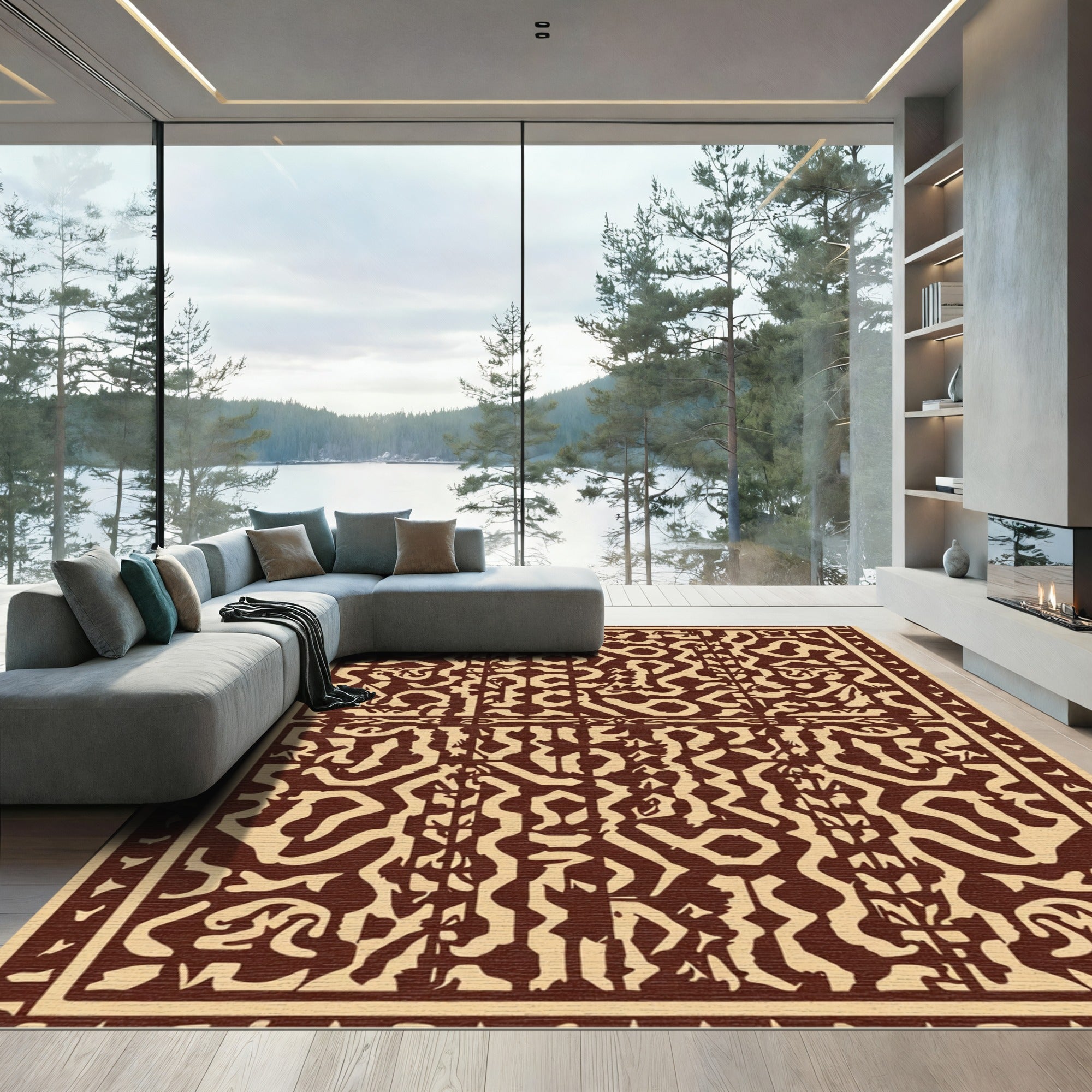 Brown Cream Complex Geometric Layout Rug