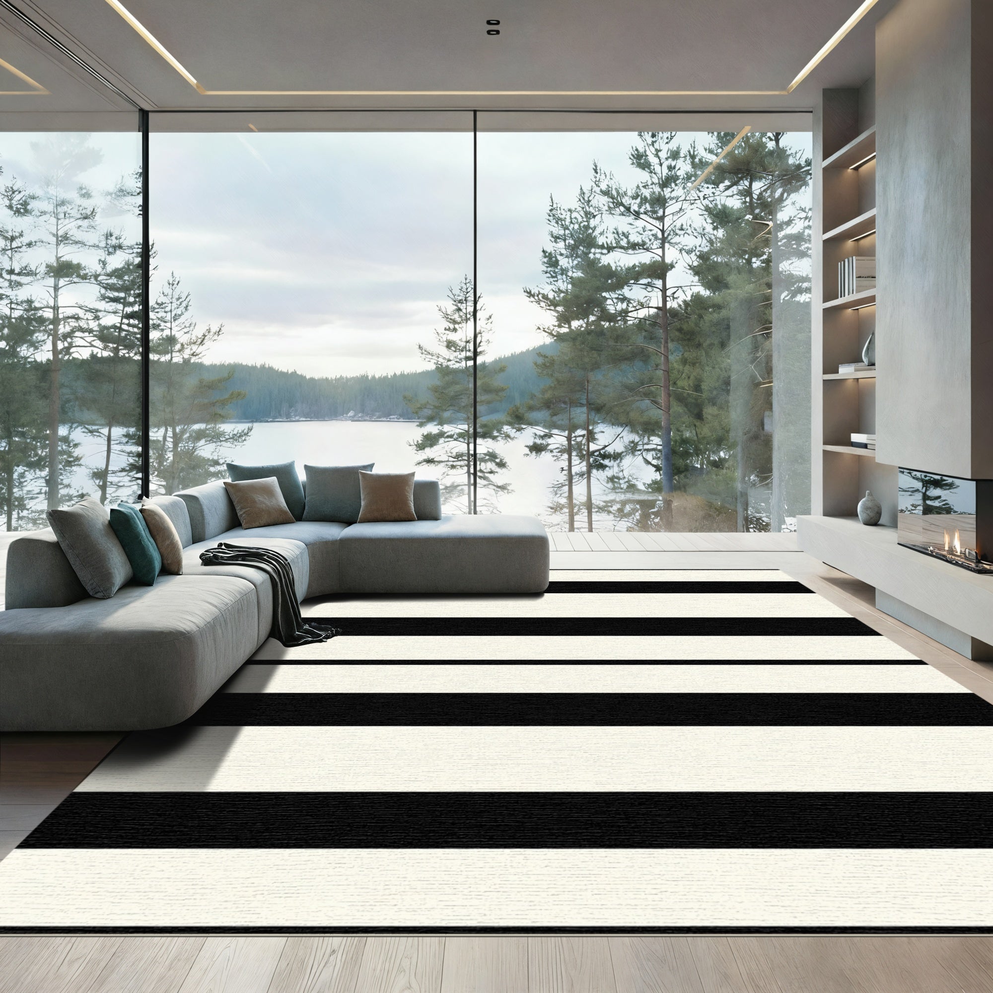 Bold Black Ivory Striped Rug
