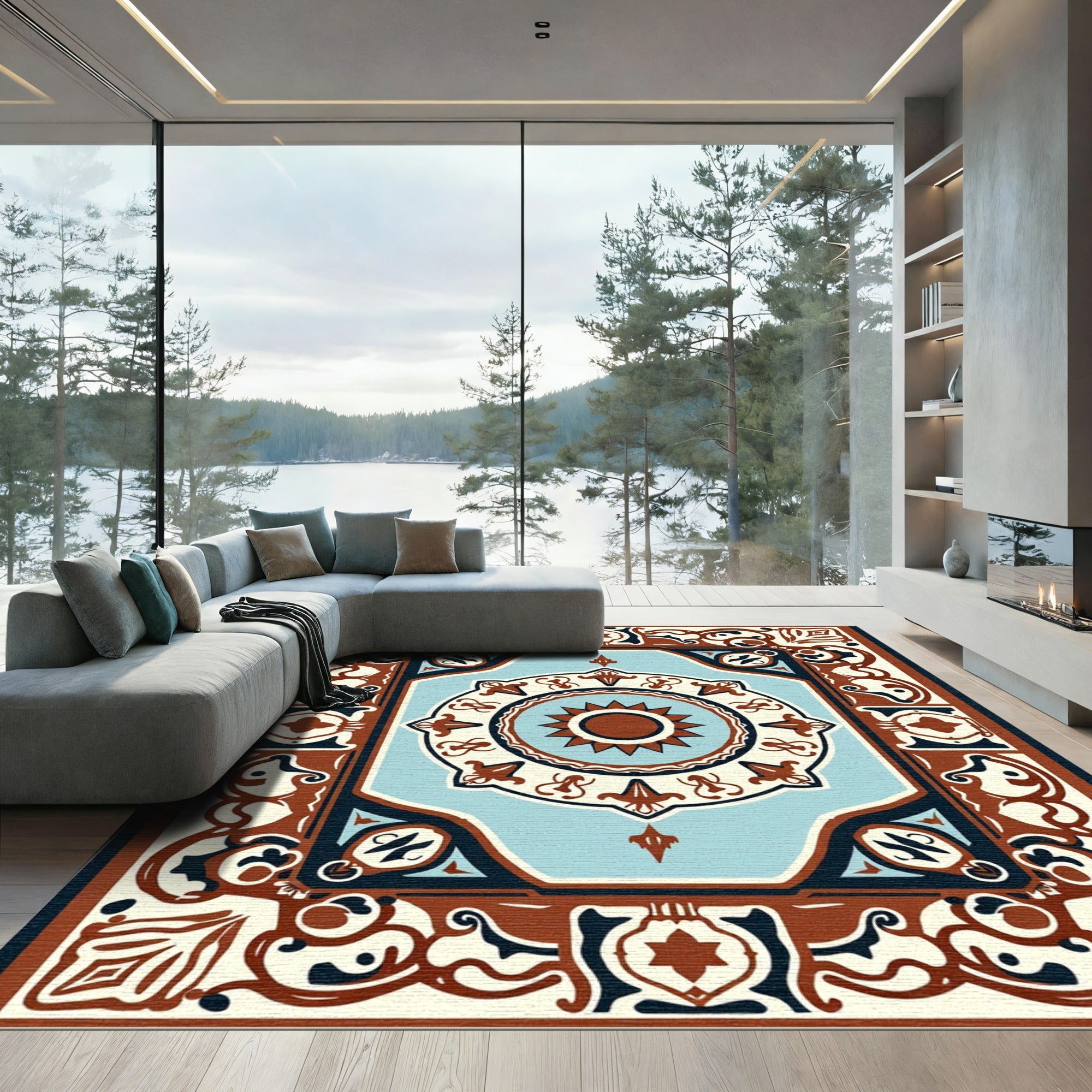 Vintage Earthy Tone Sun Medallion Rug