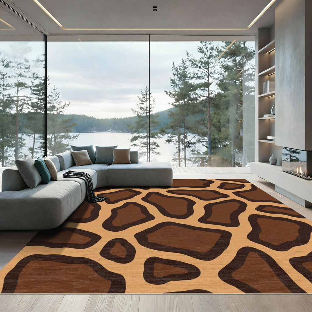 Brown Giraffe Spots Organic Shapes Rug