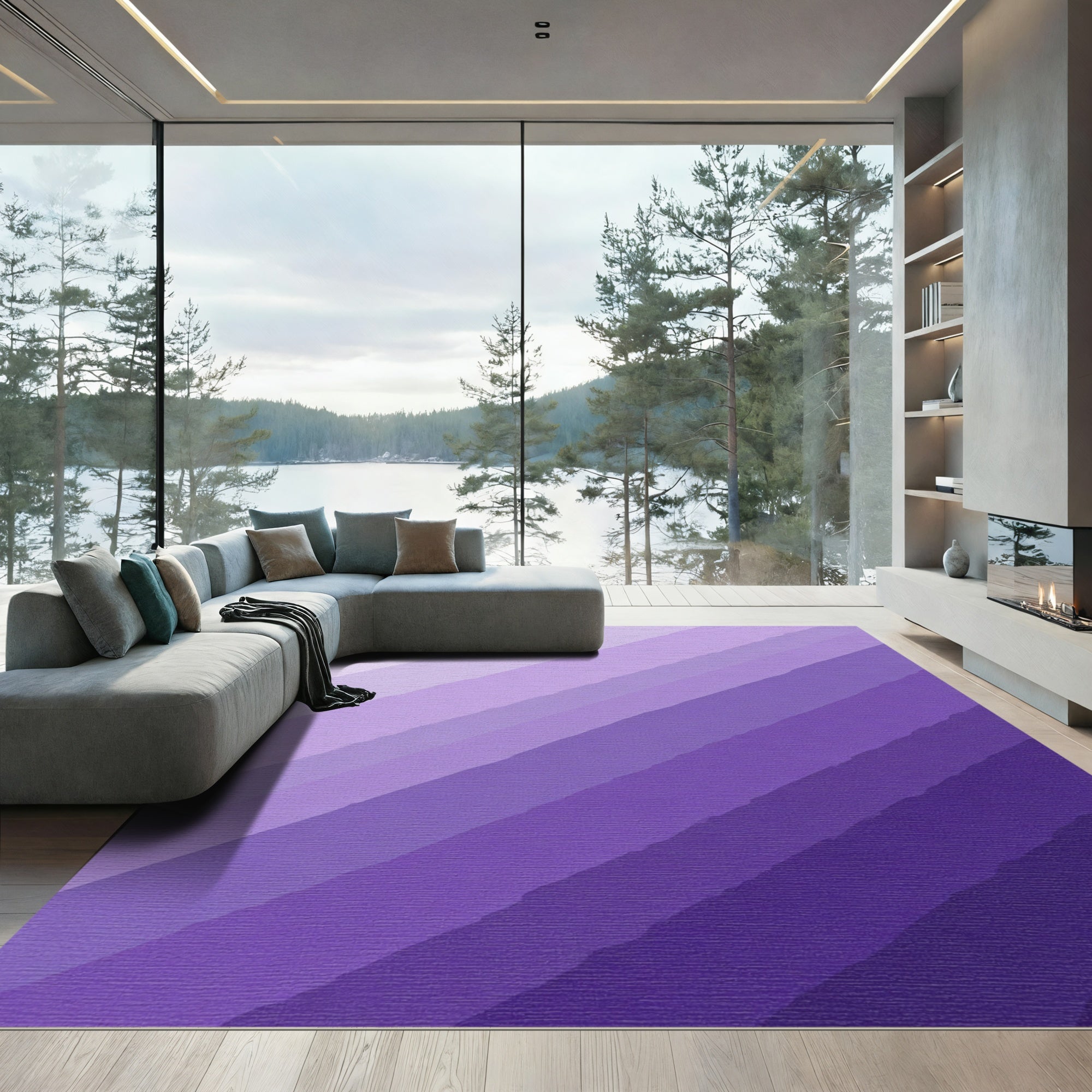 Wavy Purple Gradient Stripes Rug