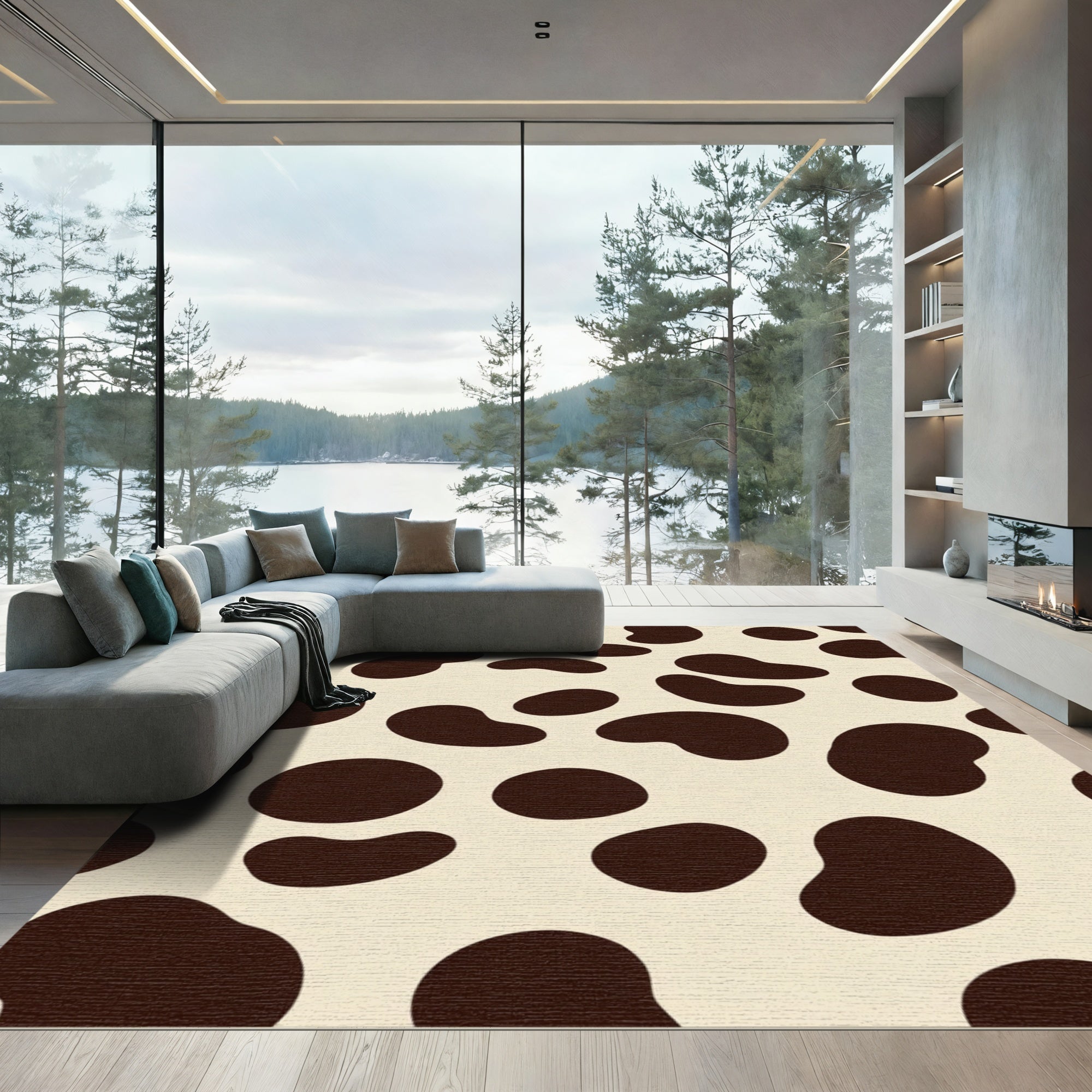 Brown Cream Abstract Spots Rug
