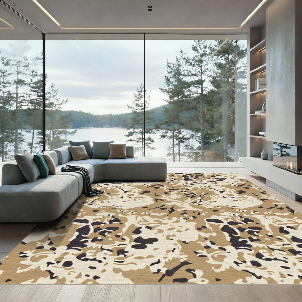 Tan Brown Abstract Organic Shapes Rug