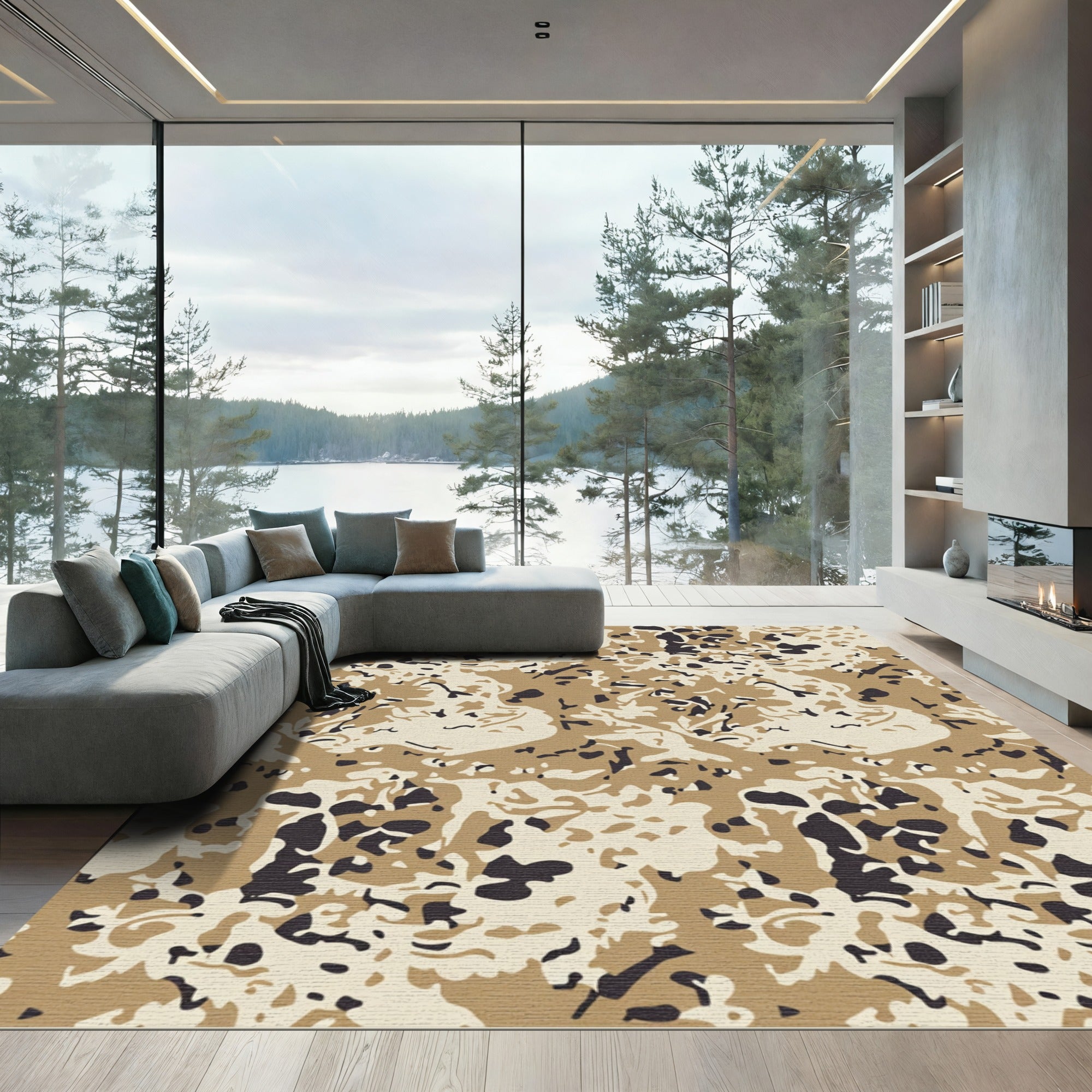 Tan Brown Abstract Organic Shapes Rug
