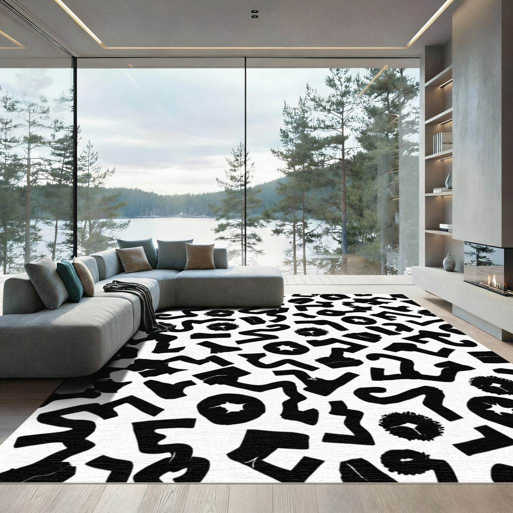 Abstract Black Geometric Shapes Rug