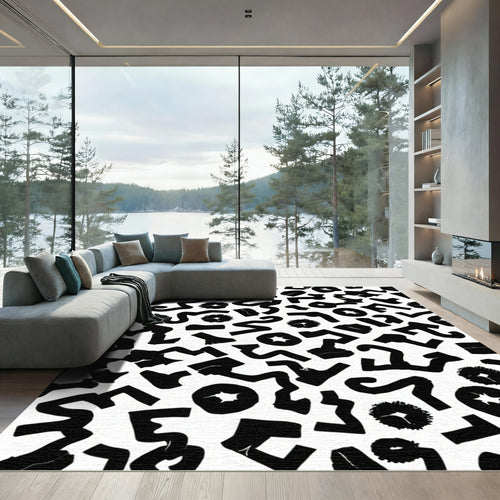 Abstract Black Geometric Shapes Rug