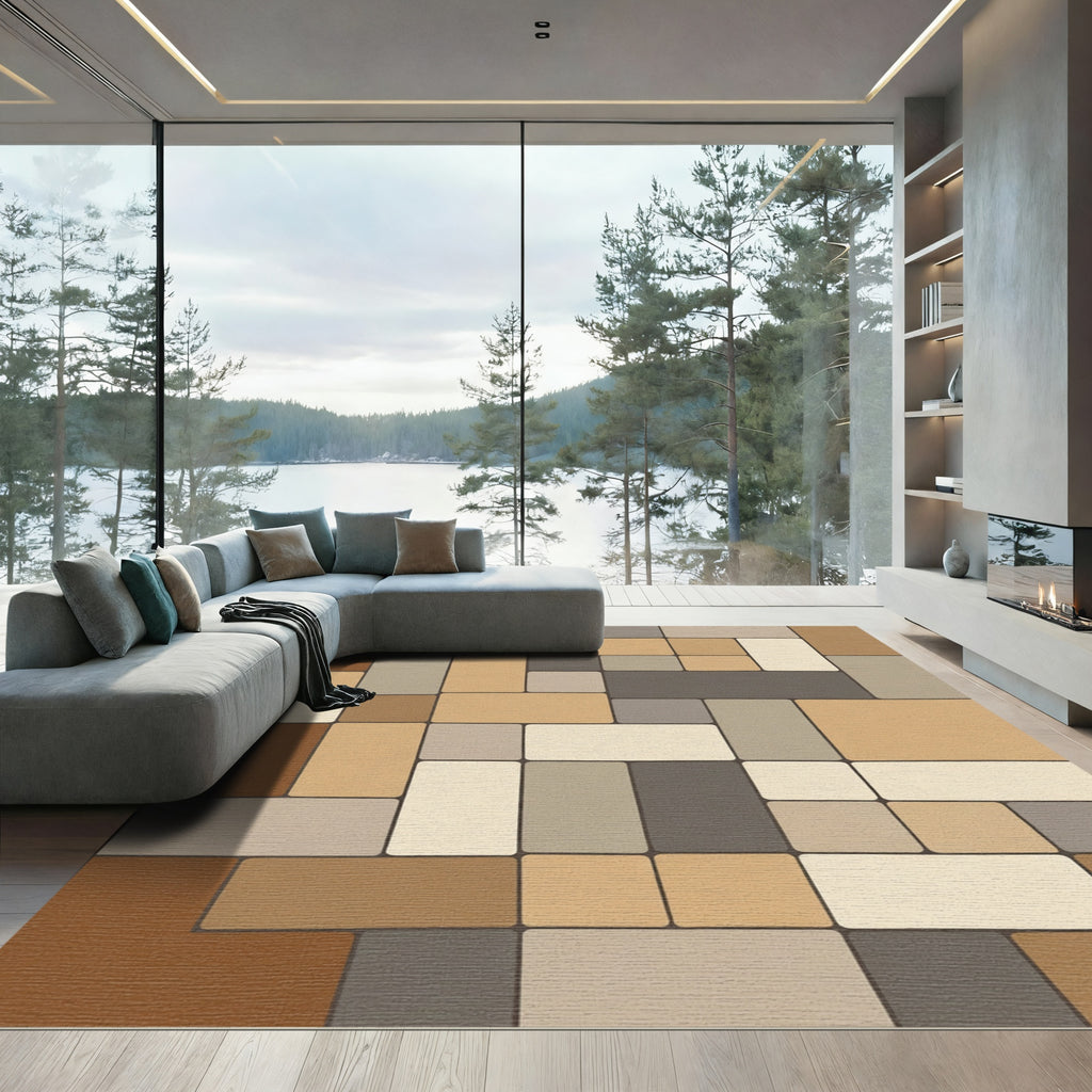 Earthy Tones Rectangular Blocks Rug