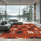 Whimsical Cat Silhouette Ochre Orange Rug