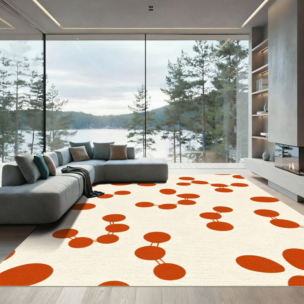 Orange Atomic Structure On Cream Rug