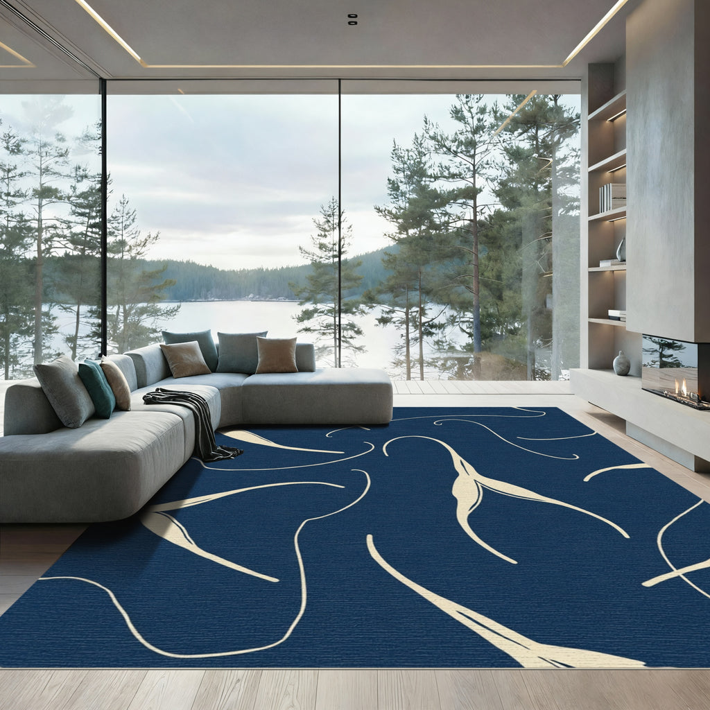 Navy Blue Abstract Organic Swirl Rug