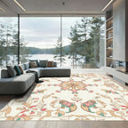 Soft Blush Pink Golden Floral Swirl Rug